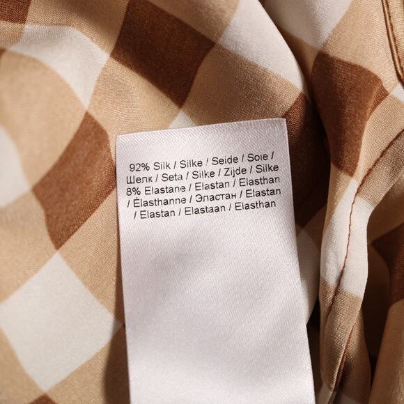 Ganni Brown & Cream Silk Check Shirt Button Down Plaid Oversized Size 32 XXS - Picture 8 of 12